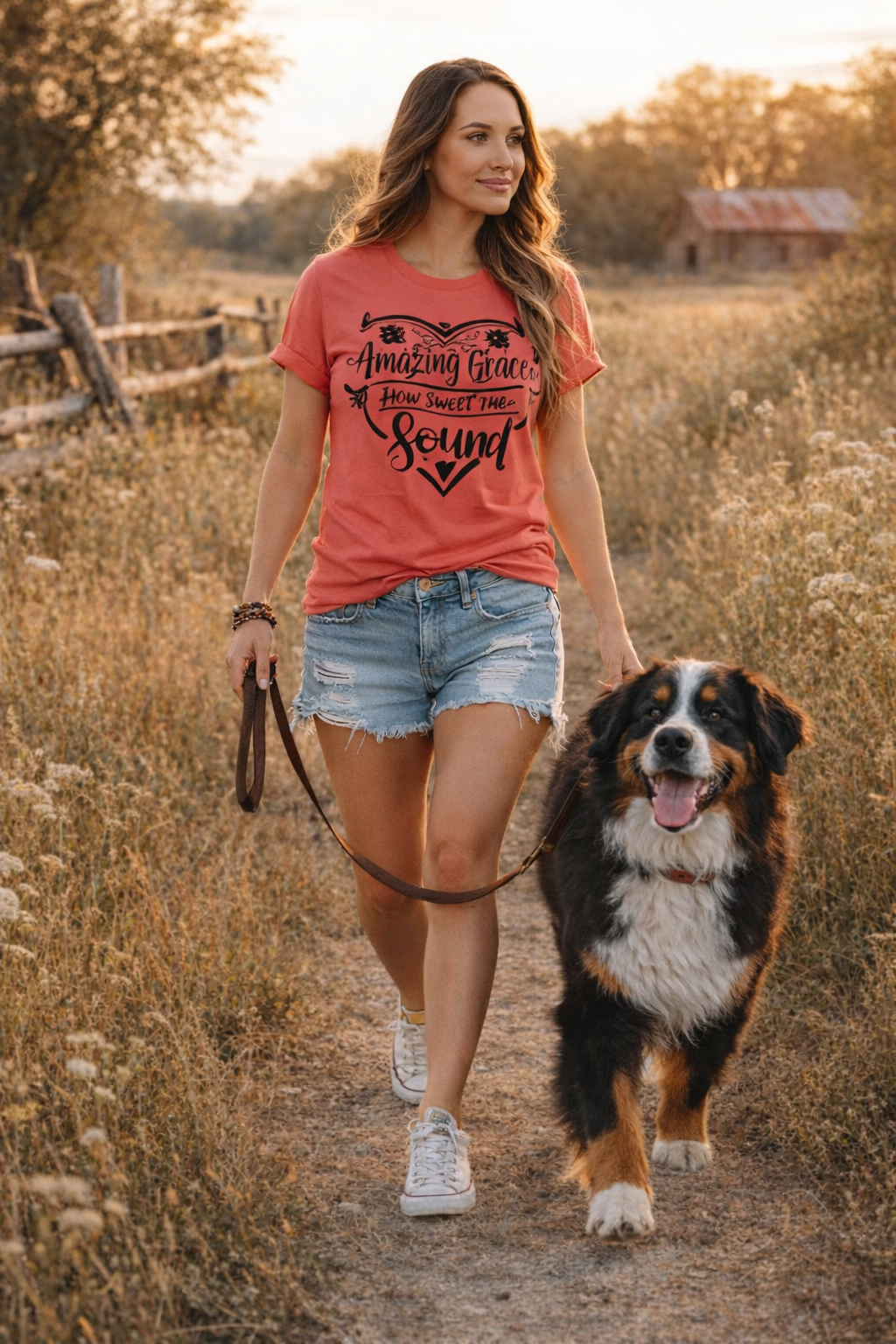 Amazing Grace Heart Tee – Coral