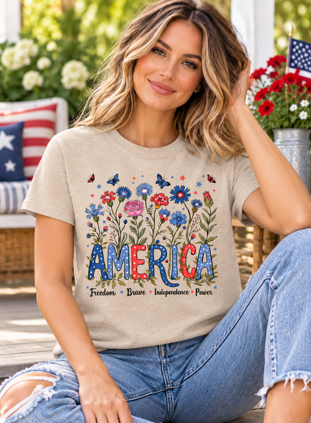 America Floral Tsirt