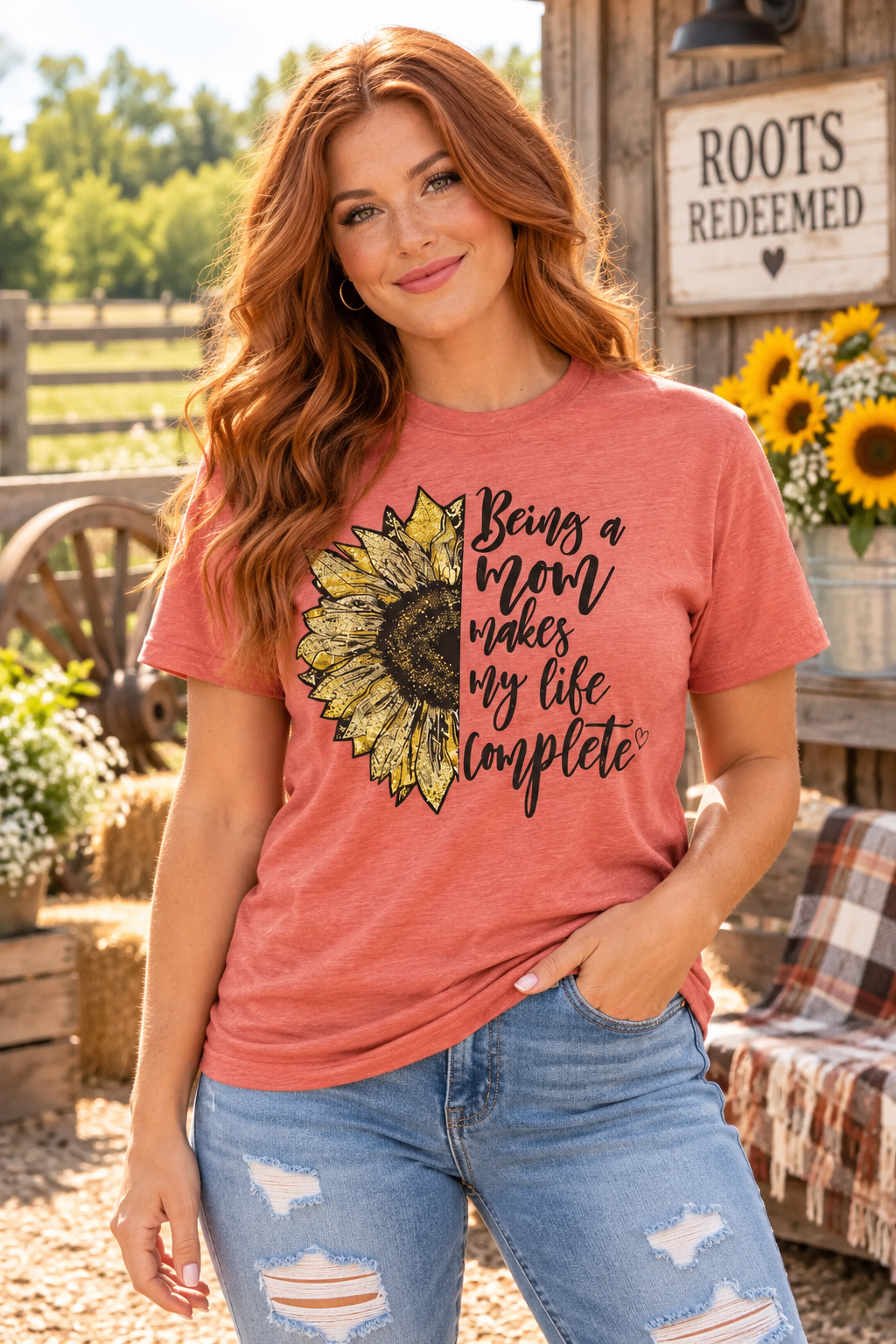 Being a Mom Makes My Life Complete Sunflower T-Shirt