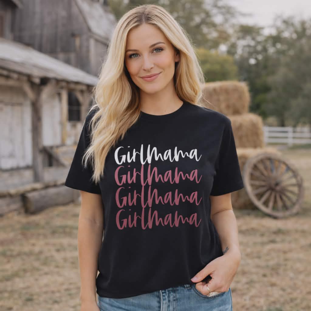 Girl Mama Stacked -Black t-shirt
