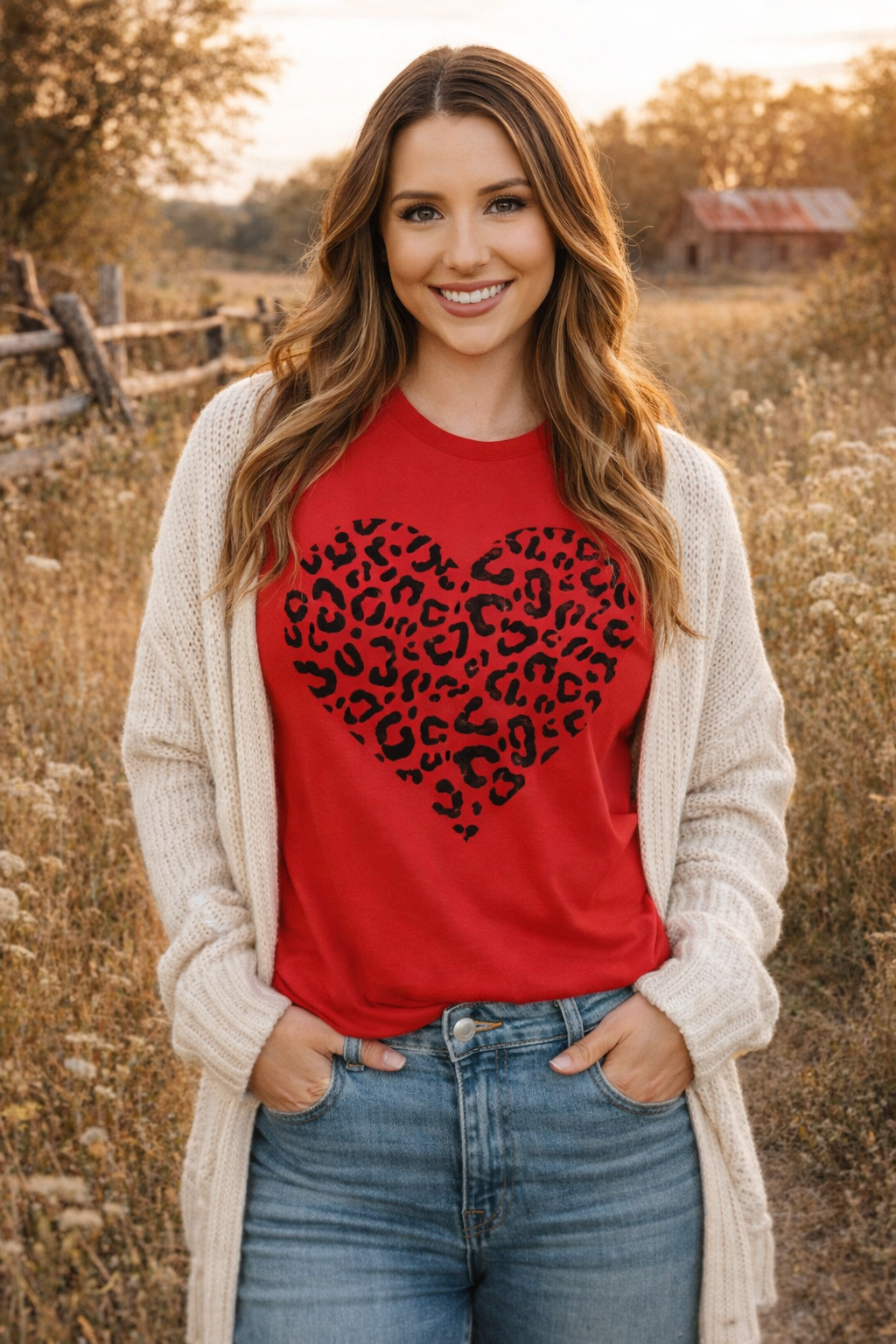 Leopard Heart Tee – Red