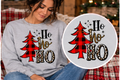 Ho Ho Ho – Heather Gray Christmas Sweatshirt approved Christmas mockup with circular print detail