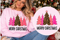 Merry Christmas – Pink Christmas Tree Sweatshirt approved Christmas mockup with circular print detail