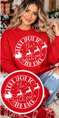 Love You to the North Pole and Back – Red Christmas Sweatshirt approved model mockup with circular design inset
